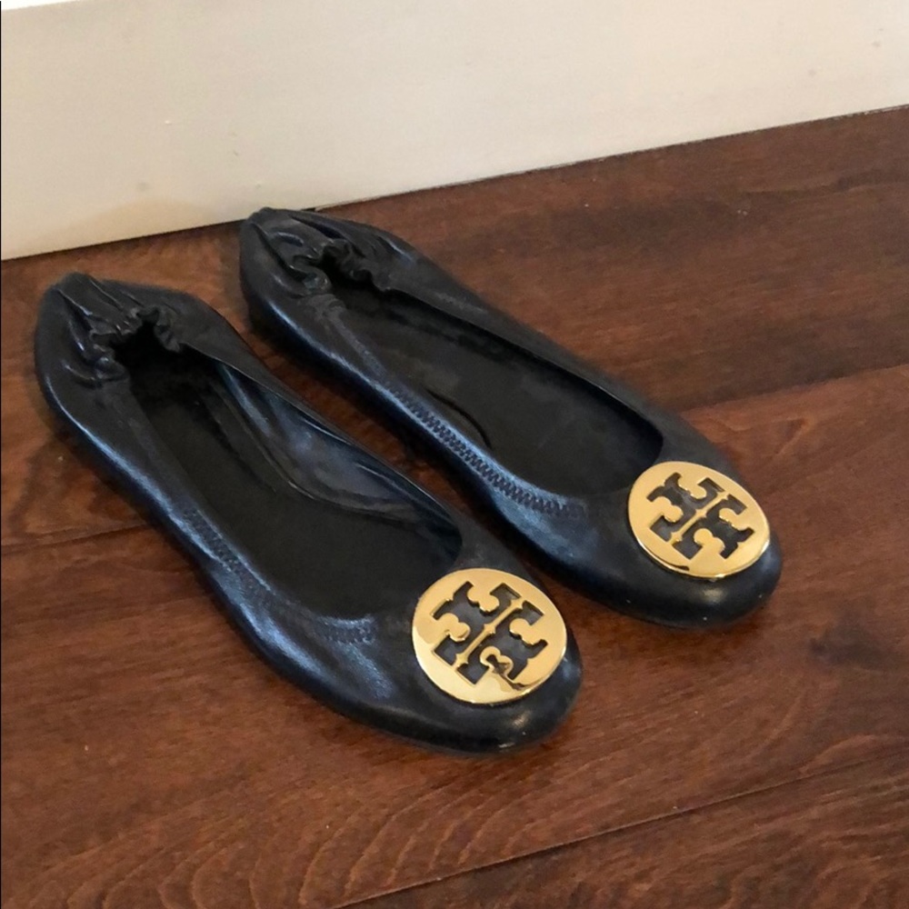 Tory Burch black/gold Reva flats
